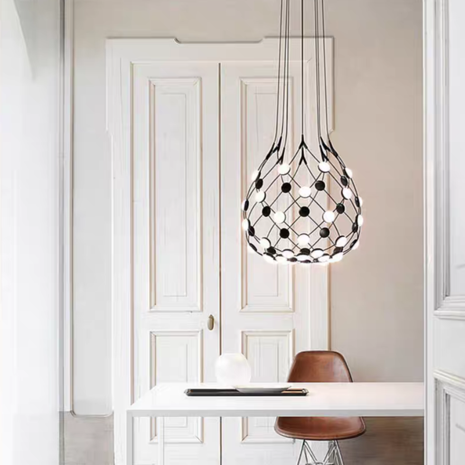 Modern Basket Pendant Chandelier with Acrylic and Metal Finish for Living and Dining Room