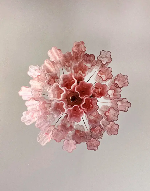 Murano Glass Chandelier – 36 Tubes – Alabaster Pink