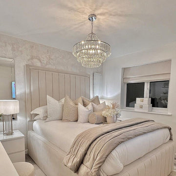 Round Tiered Crystal Chandelier with Metal Finish for Living Room and Bedroom
