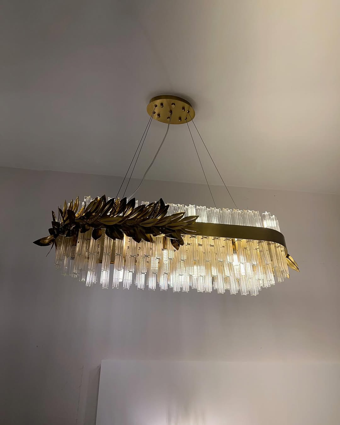 Modern Round / rectangular Gold Leaves Crystal Chandelier for Living Room / dining Room