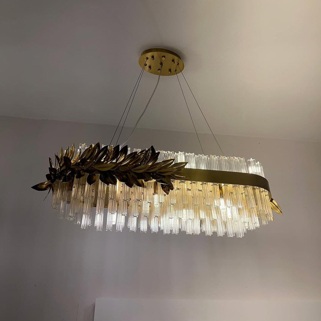 Modern Round / rectangular Gold Leaves Crystal Chandelier for Living Room / dining Room