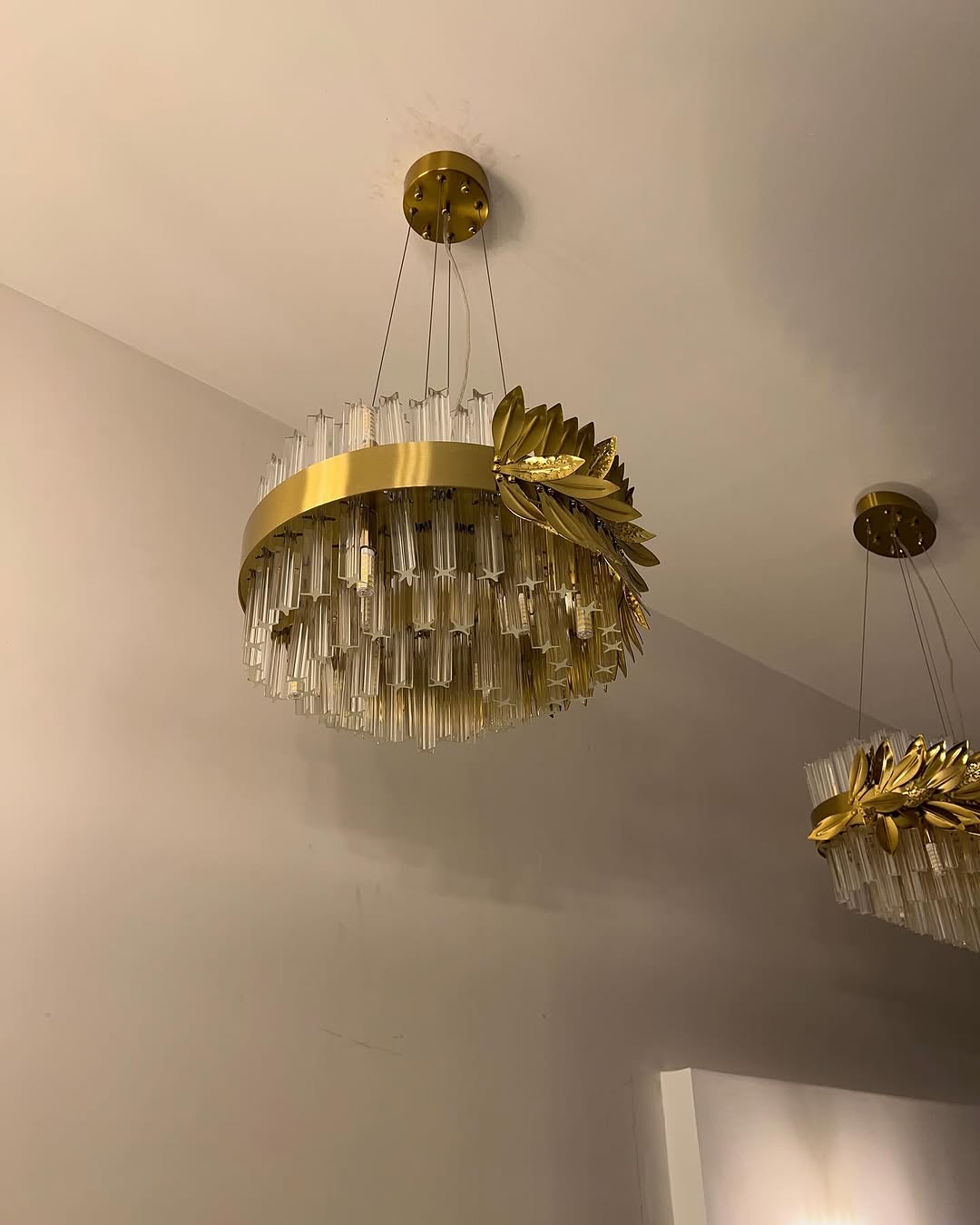 Modern Round / rectangular Gold Leaves Crystal Chandelier for Living Room / dining Room