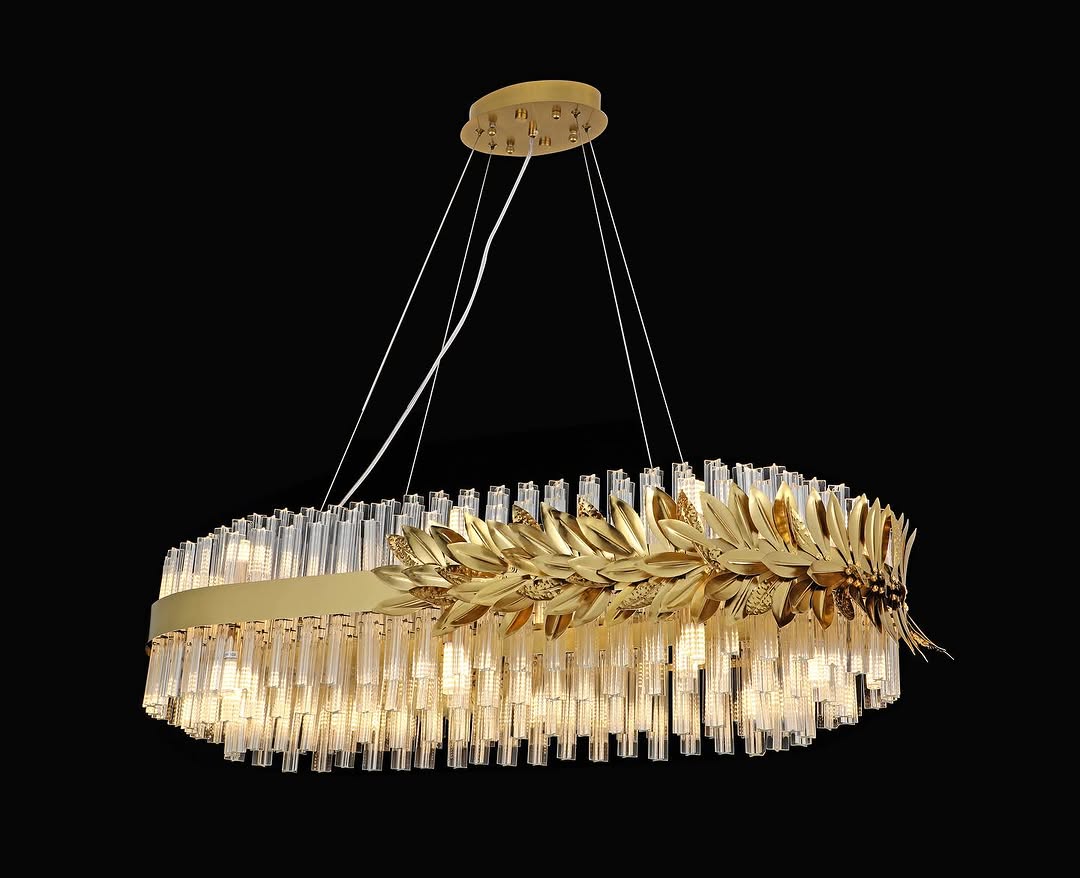 Modern Round / rectangular Gold Leaves Crystal Chandelier for Living Room / dining Room