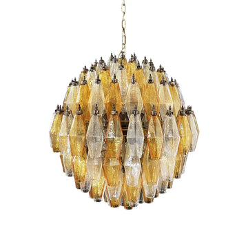 Spherical Murano Poliedri Amber Transparent Glass Chandelier