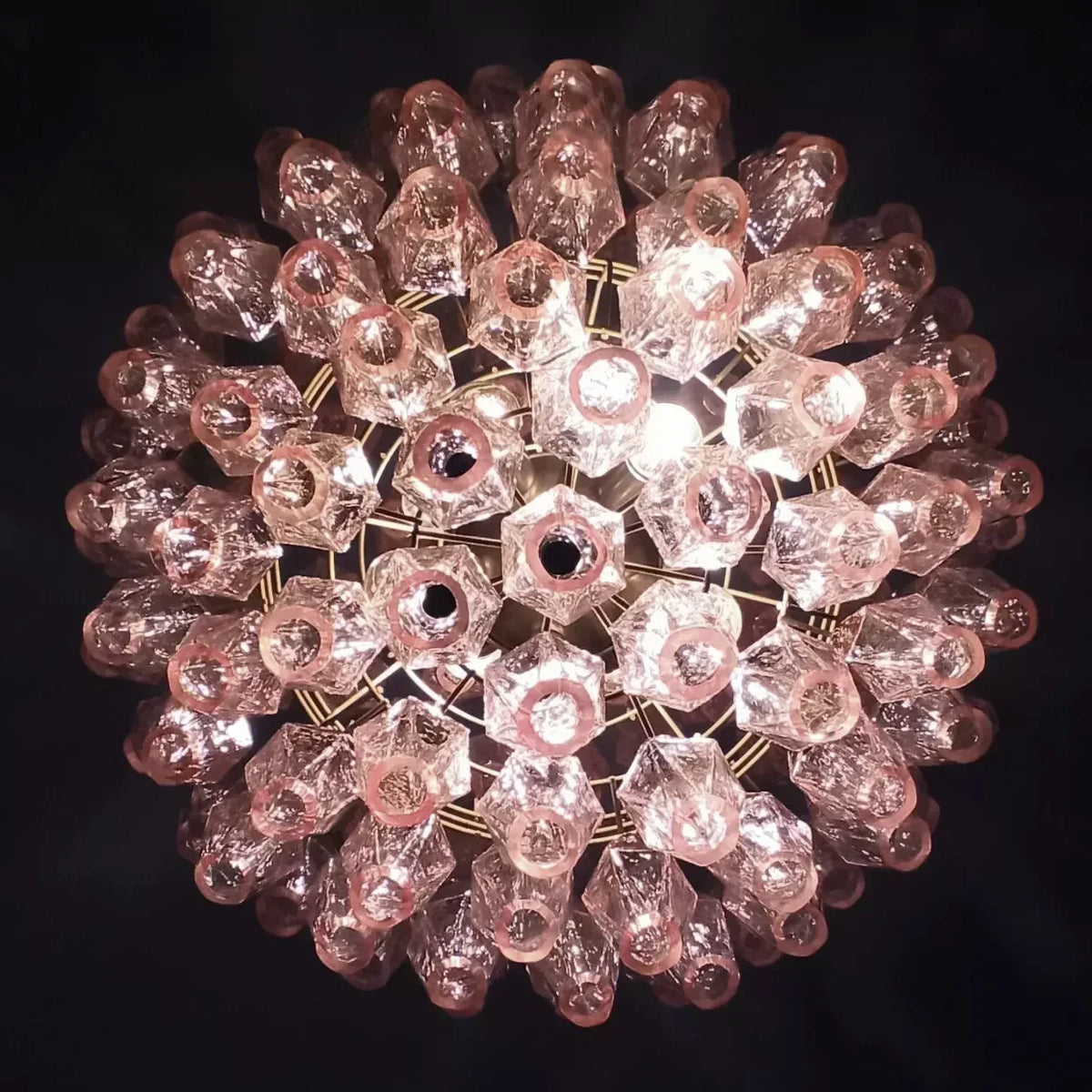 Spherical Murano Poliedri Pink Glass Chandelier