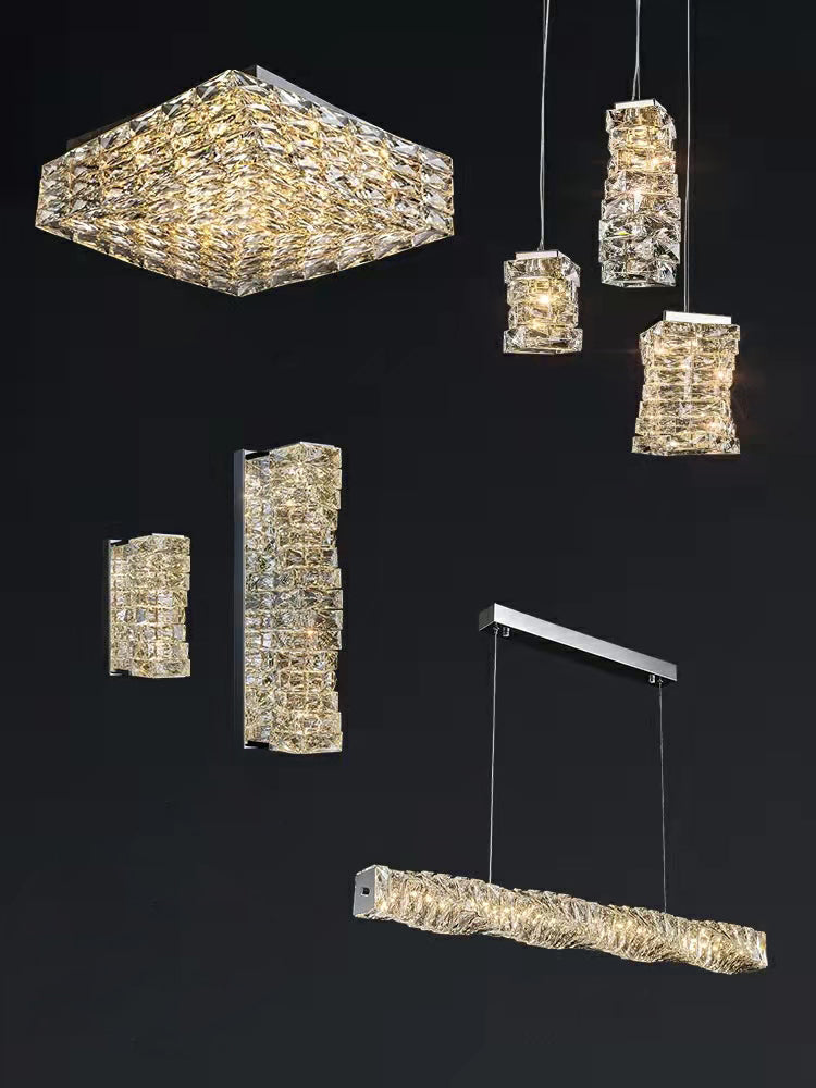 Square Crystal Flush Mounted Living / Bedroom Chandelier Shining Ceiling Lighting for Hotel Decor