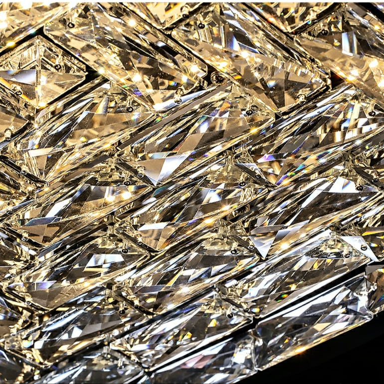 Square Crystal Flush Mounted Living / Bedroom Chandelier Shining Ceiling Lighting for Hotel Decor