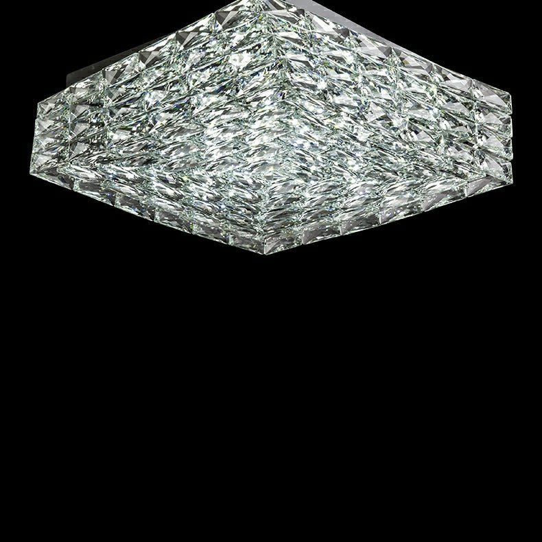 Square Crystal Flush Mounted Living / Bedroom Chandelier Shining Ceiling Lighting for Hotel Decor