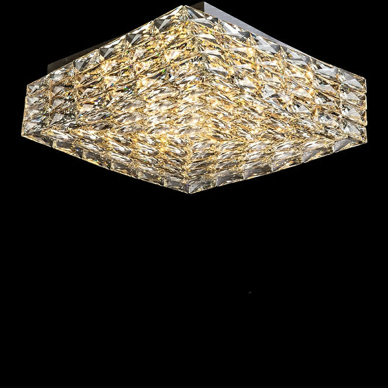 Square Crystal Flush Mounted Living / Bedroom Chandelier Shining Ceiling Lighting for Hotel Decor