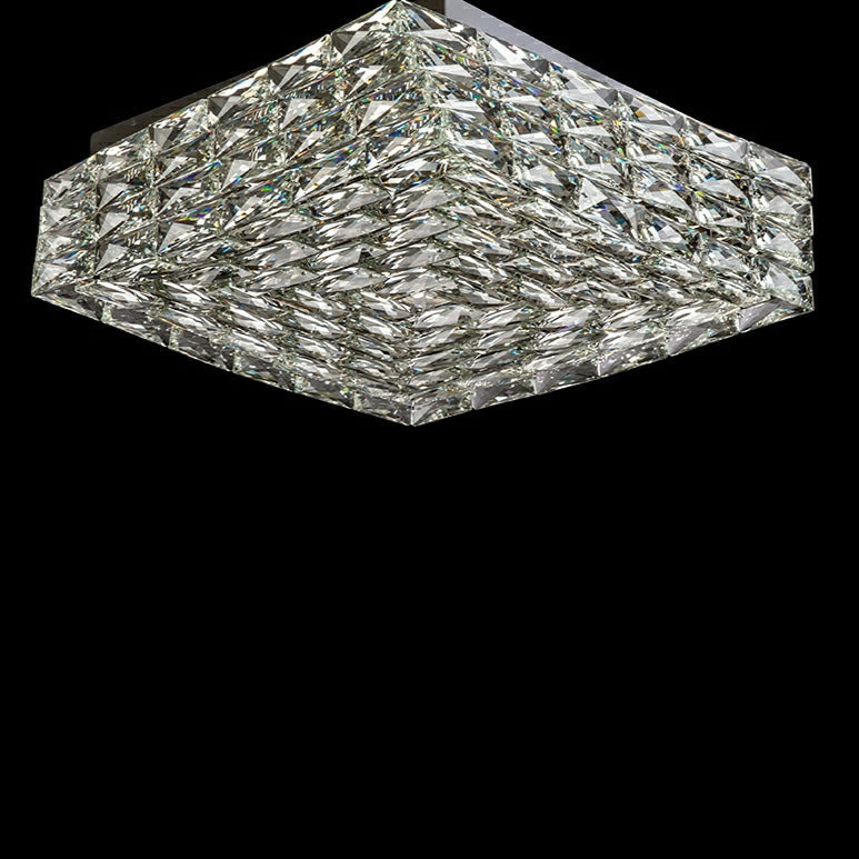 Square Crystal Flush Mounted Living / Bedroom Chandelier Shining Ceiling Lighting for Hotel Decor
