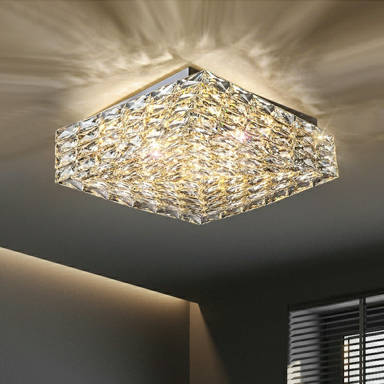 Square Crystal Flush Mounted Living / Bedroom Chandelier Shining Ceiling Lighting for Hotel Decor