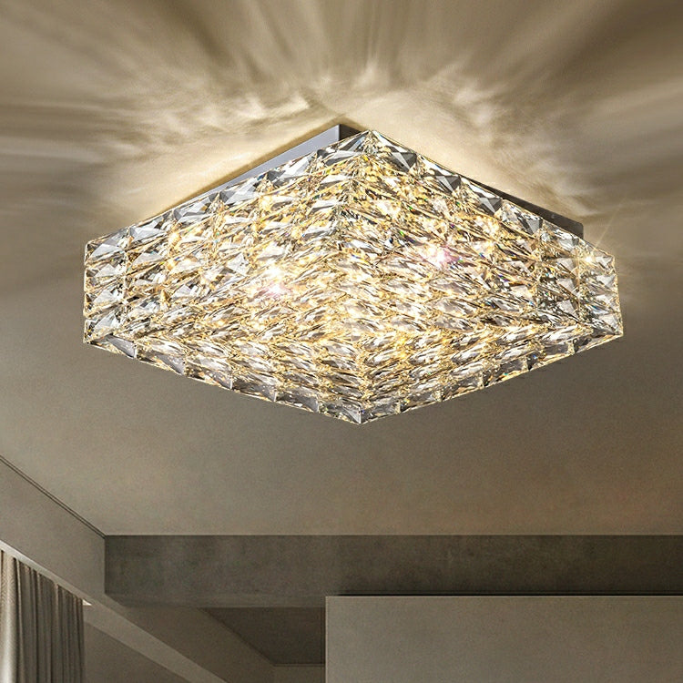Square Crystal Flush Mounted Living / Bedroom Chandelier Shining Ceiling Lighting for Hotel Decor
