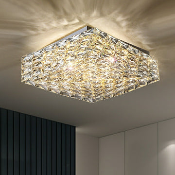 Square Crystal Flush Mounted Living / Bedroom Chandelier Shining Ceiling Lighting for Hotel Decor