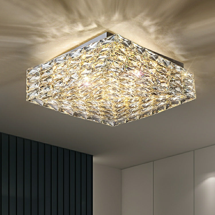 Square Crystal Flush Mounted Living / Bedroom Chandelier Shining Ceiling Lighting for Hotel Decor