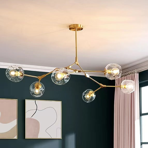 6 / 8-Lights Clear Globes Glass Modern Arm Chandelier Bronze for Dining Room or Bedroom