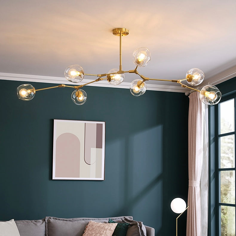 6 / 8-Lights Clear Globes Glass Modern Arm Chandelier Bronze for Dining Room or Bedroom