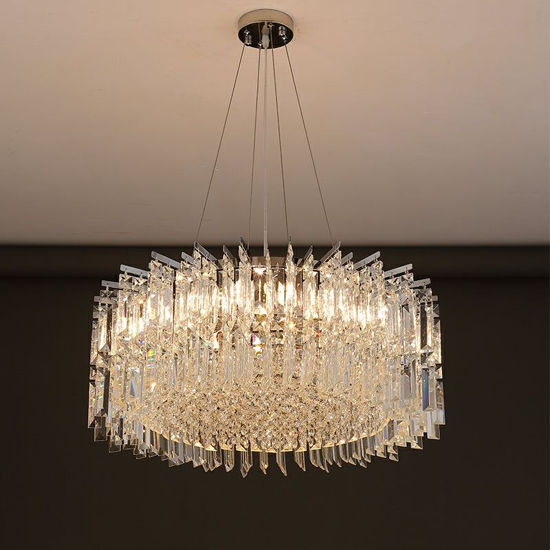 Chrome Silver Stylish Round Crystal Chandelier Modern Ceiling Pendant Light for Living Room / Bedroom