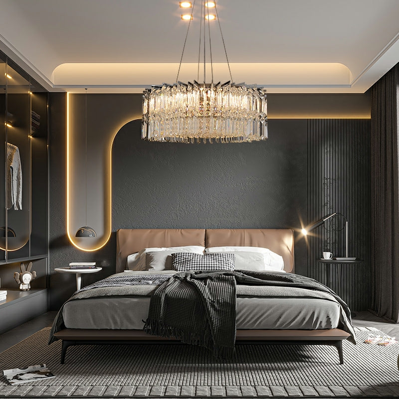 Chrome Silver Stylish Round Crystal Chandelier Modern Ceiling Pendant Light for Living Room / Bedroom