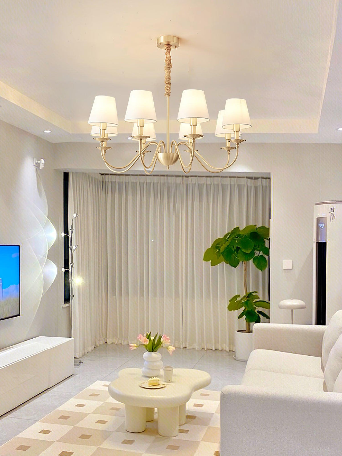 Tapered Fabric Brass Chandelier