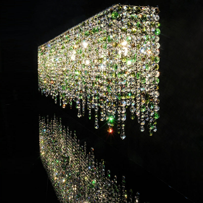 Tassel Crystal Dining Room Chandelier Rectangle Ceiling Light for Kitchen Island