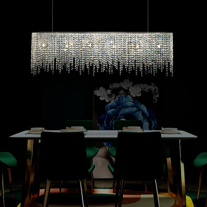 Tassel Crystal Dining Room Chandelier Rectangle Ceiling Light for Kitchen Island