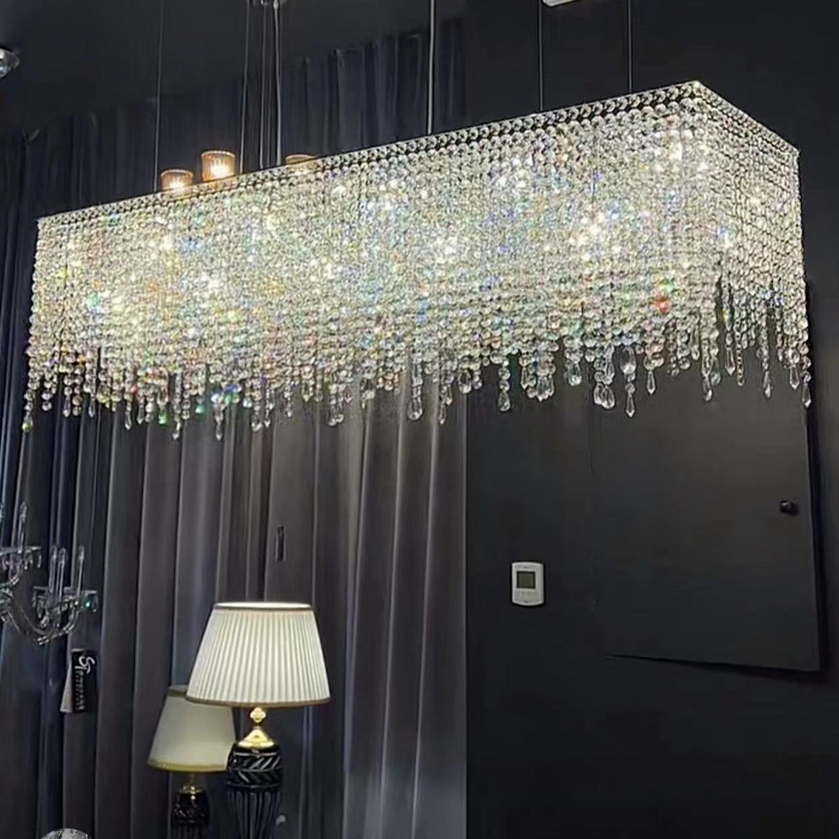 Tassel Crystal Dining Room Chandelier Rectangle Ceiling Light for Kitchen Island