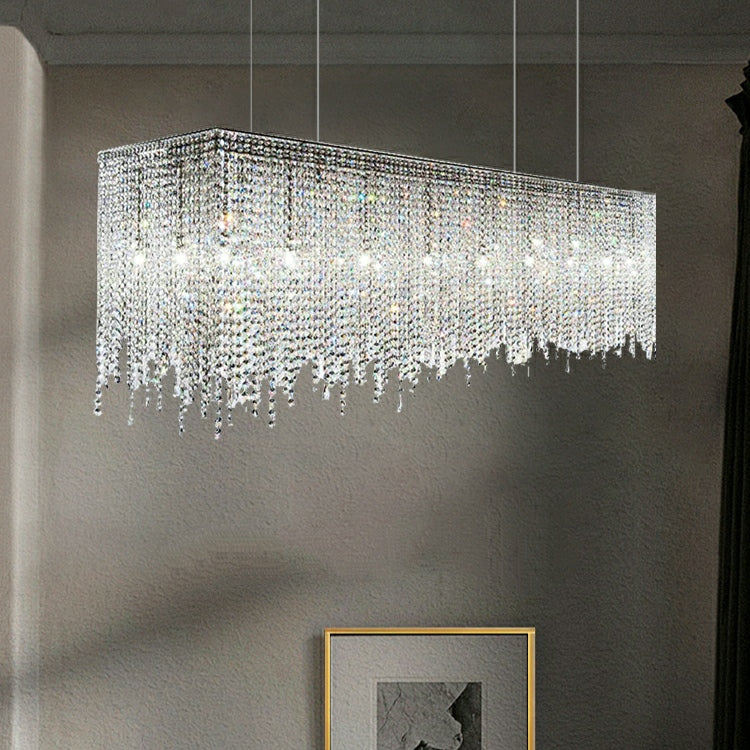Tassel Crystal Dining Room Chandelier Rectangle Ceiling Light for Kitchen Island