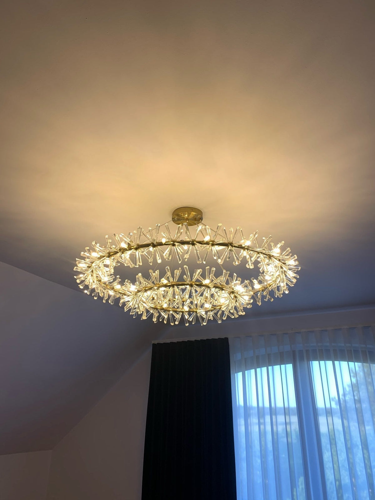 Round Wheel Frozen Ice Crystal Chandelier Light with K9 Crystals for Living Room Dining Hall