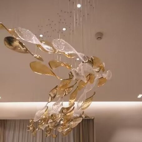 Luxury Glass Leaves Floating Chandelier with High-Quality Finish for Hotel, Villa, Living Room