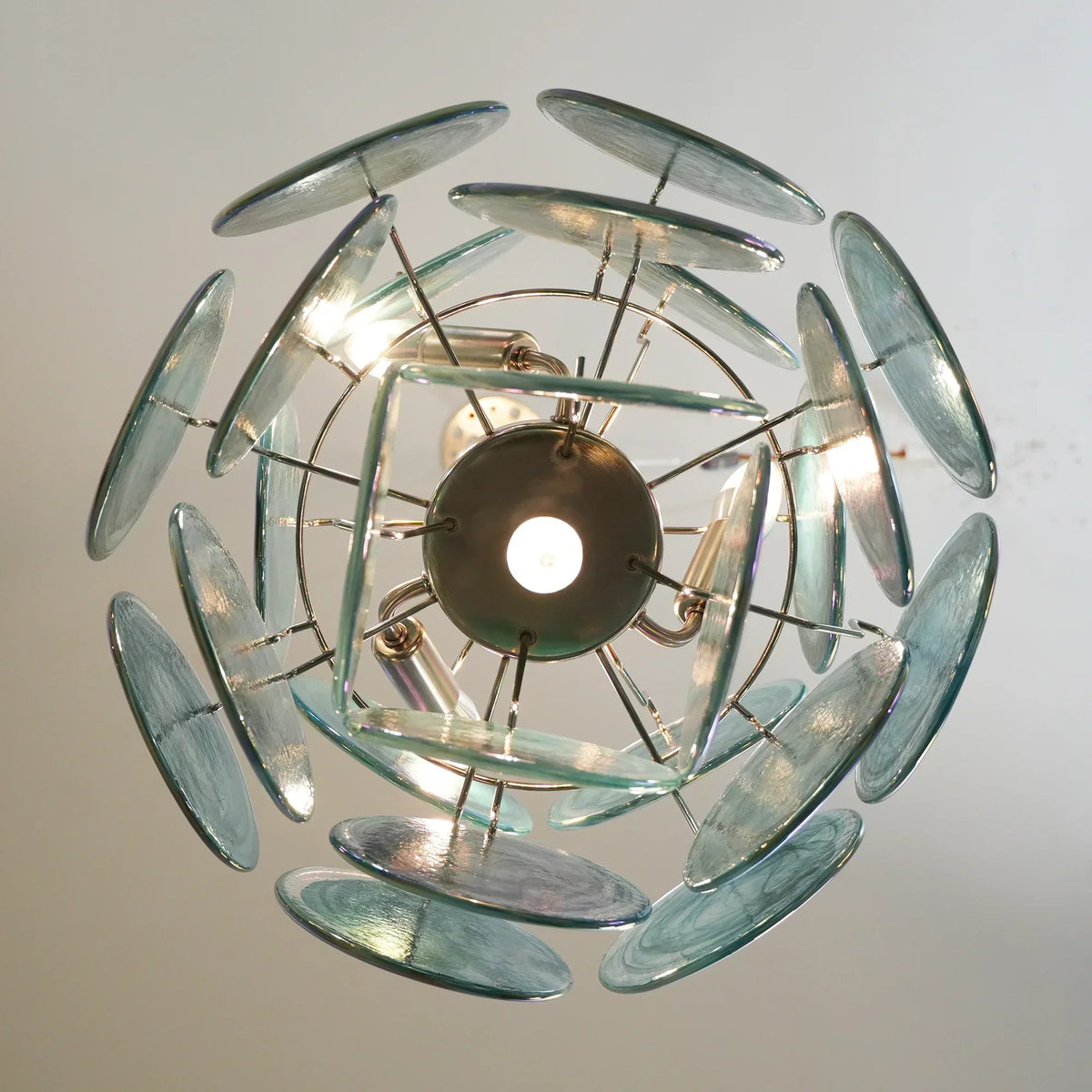 Vintage Murano Blue Glass Disks Chandelier