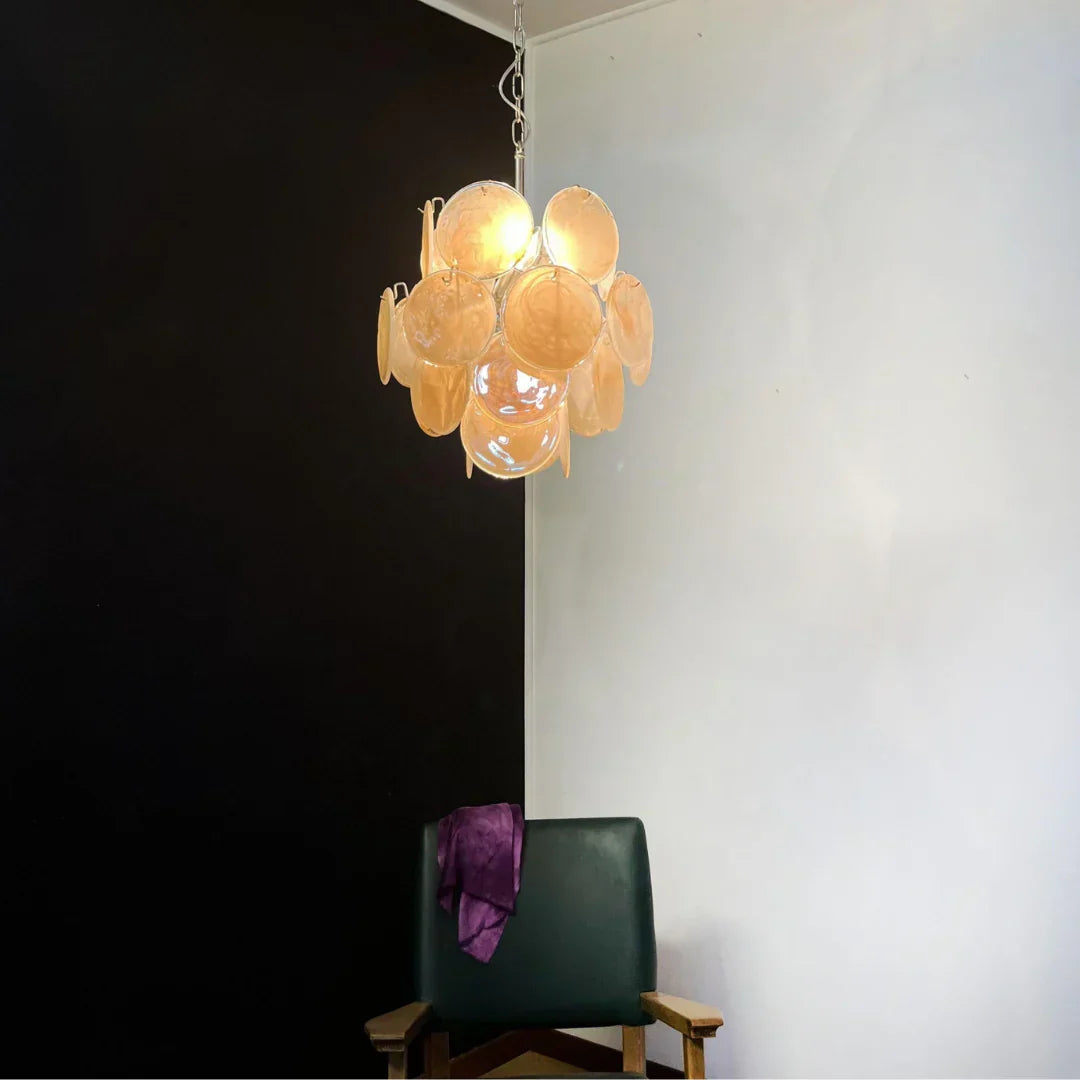 Vintage Murano Gold Glass Disks Chandelier