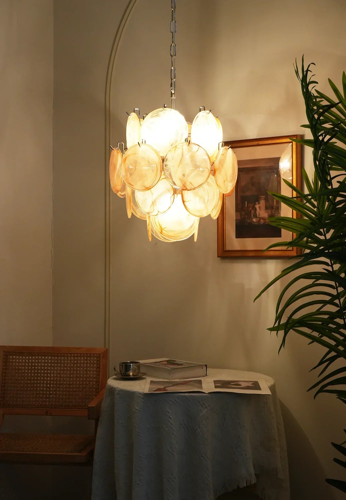 Vintage Murano Gold Glass Disks Chandelier
