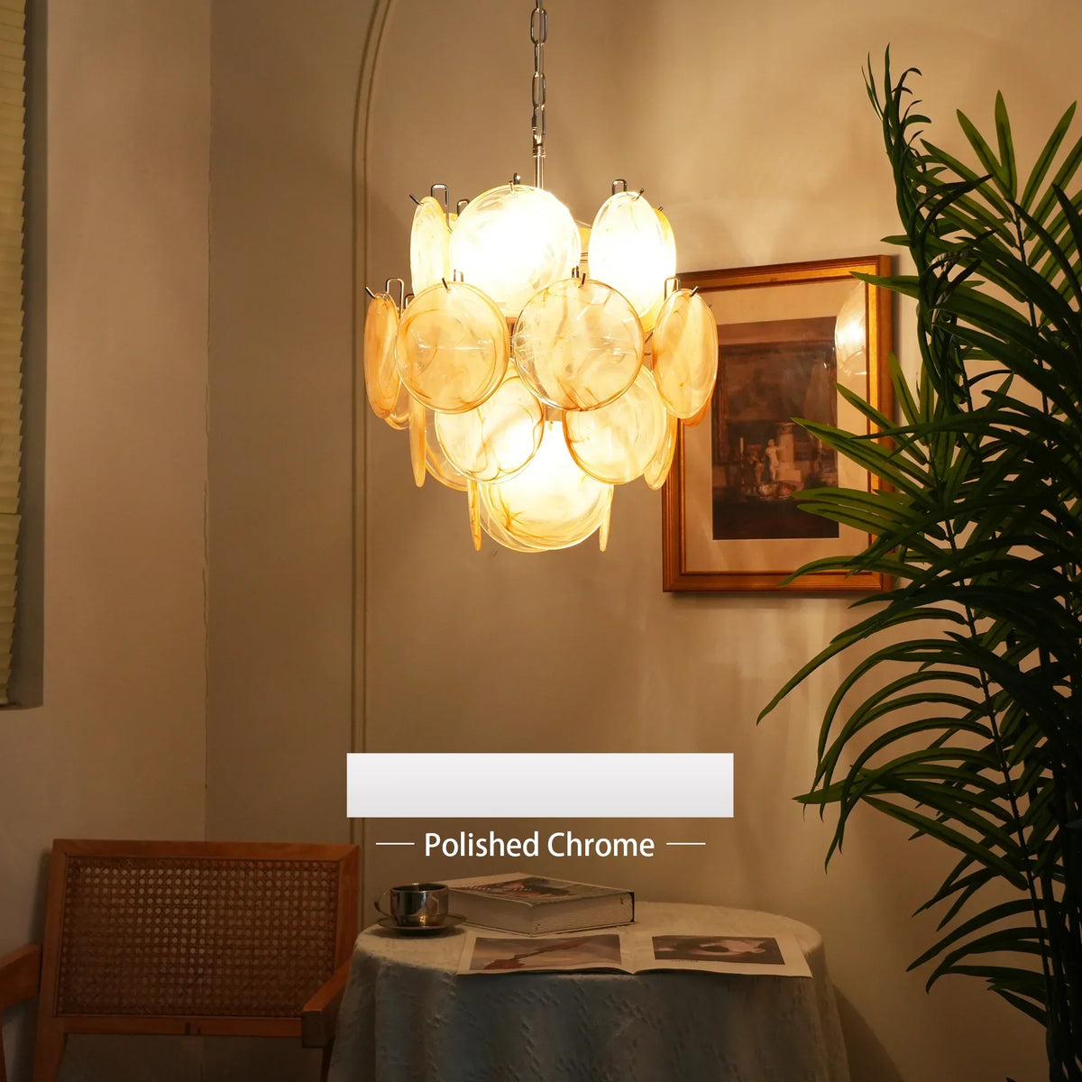 Vintage Murano Gold Glass Disks Chandelier
