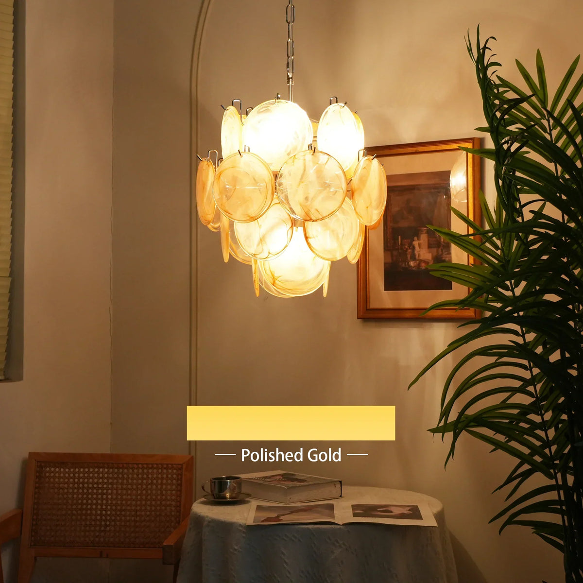 Vintage Murano Gold Glass Disks Chandelier
