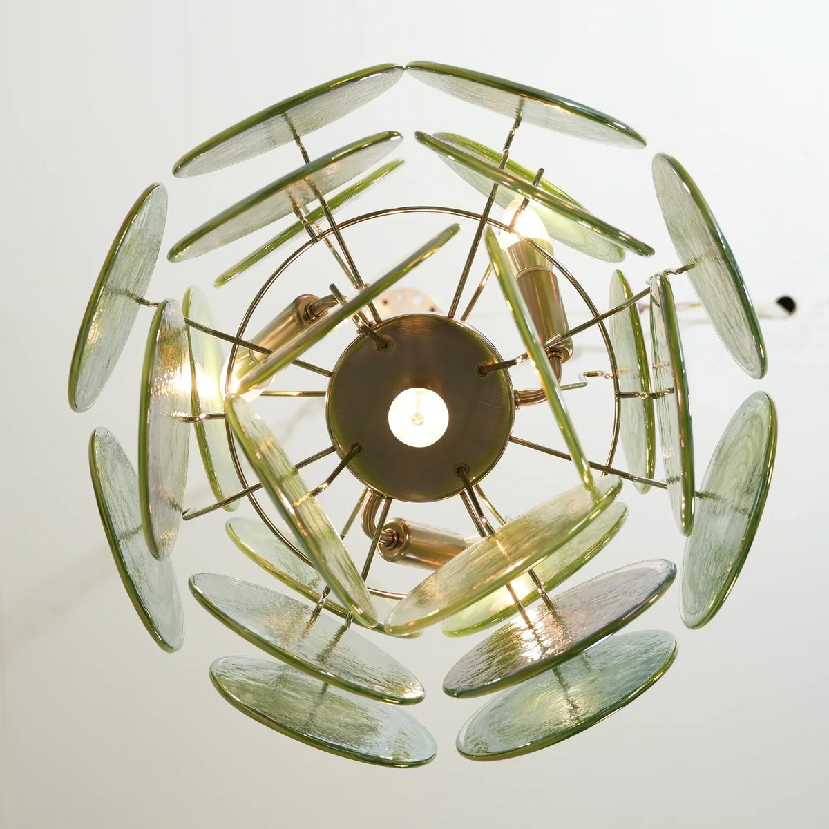 Vintage Murano Green Glass Disks Chandelier