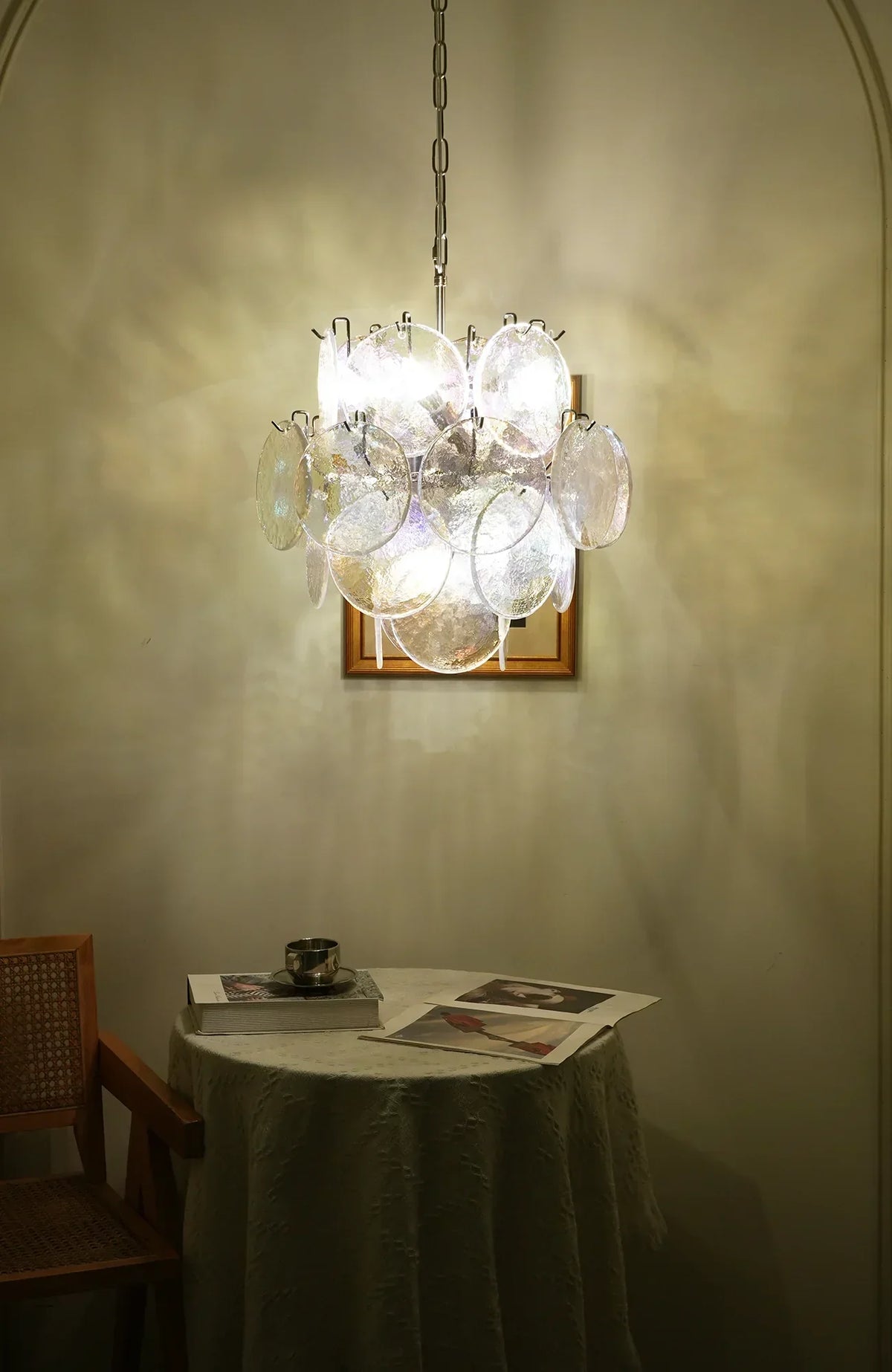 Vintage Murano Iridescent Glass Disks Chandelier