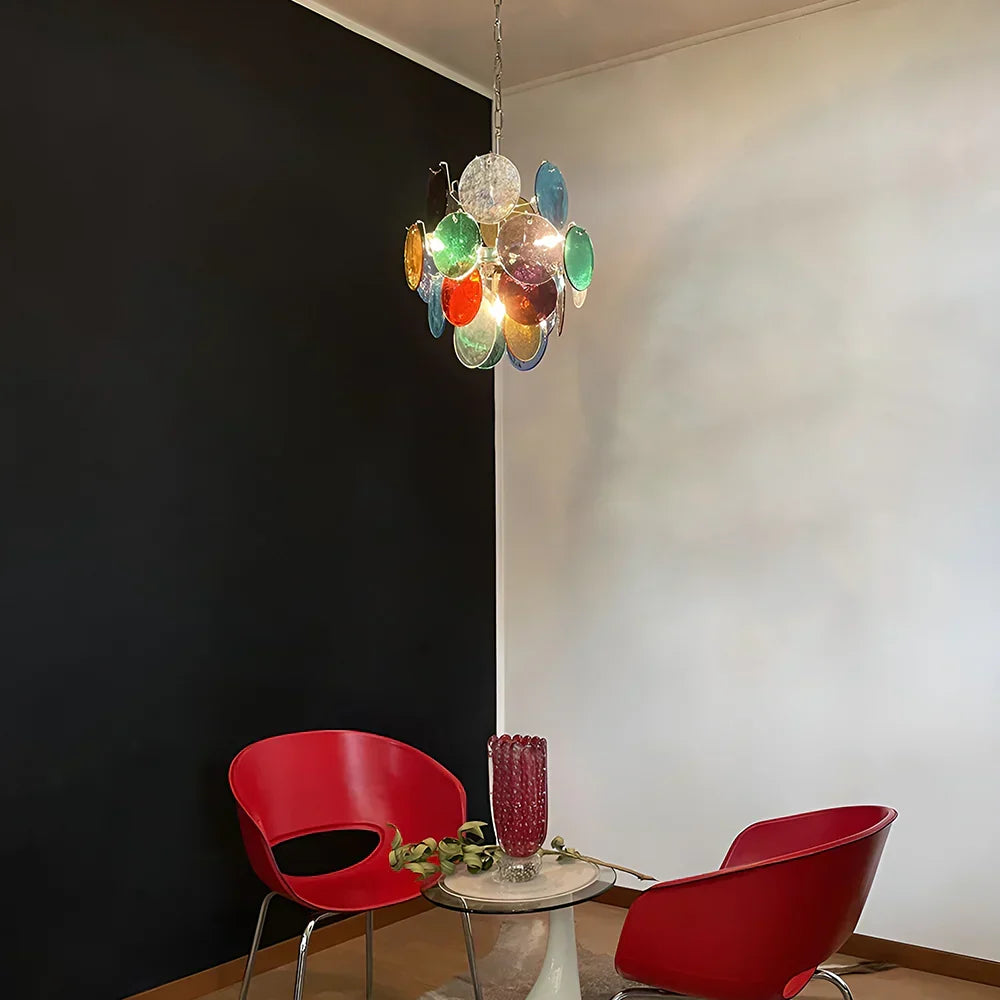 Vintage Murano Multicolored Glass Disks Chandelier