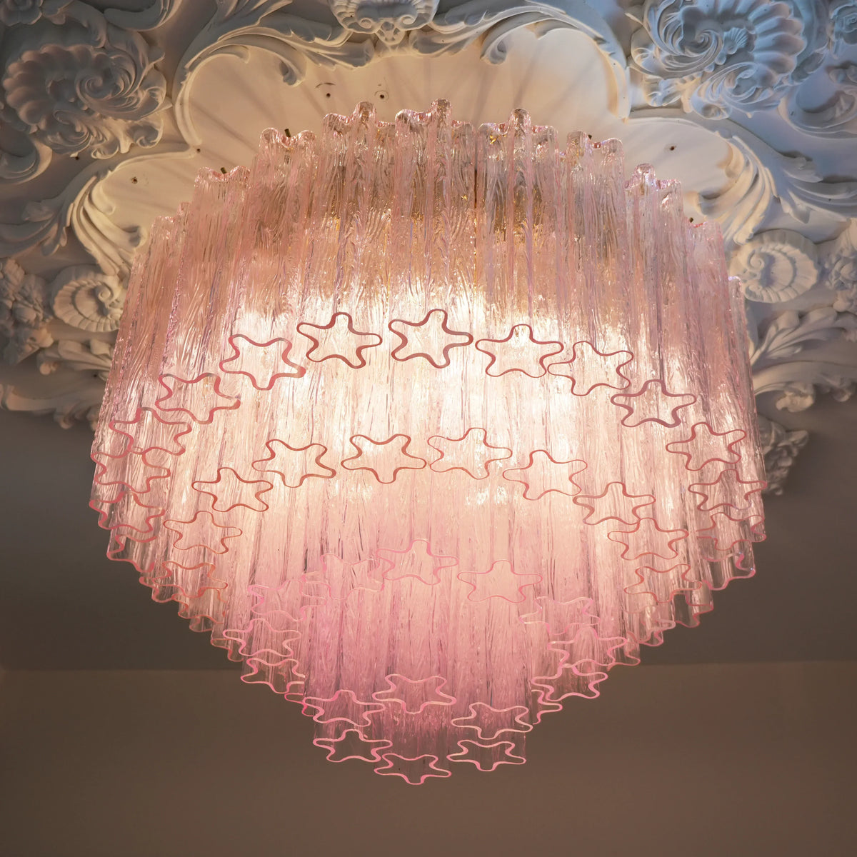 Vintage Murano Pink Glass Ceiling Light