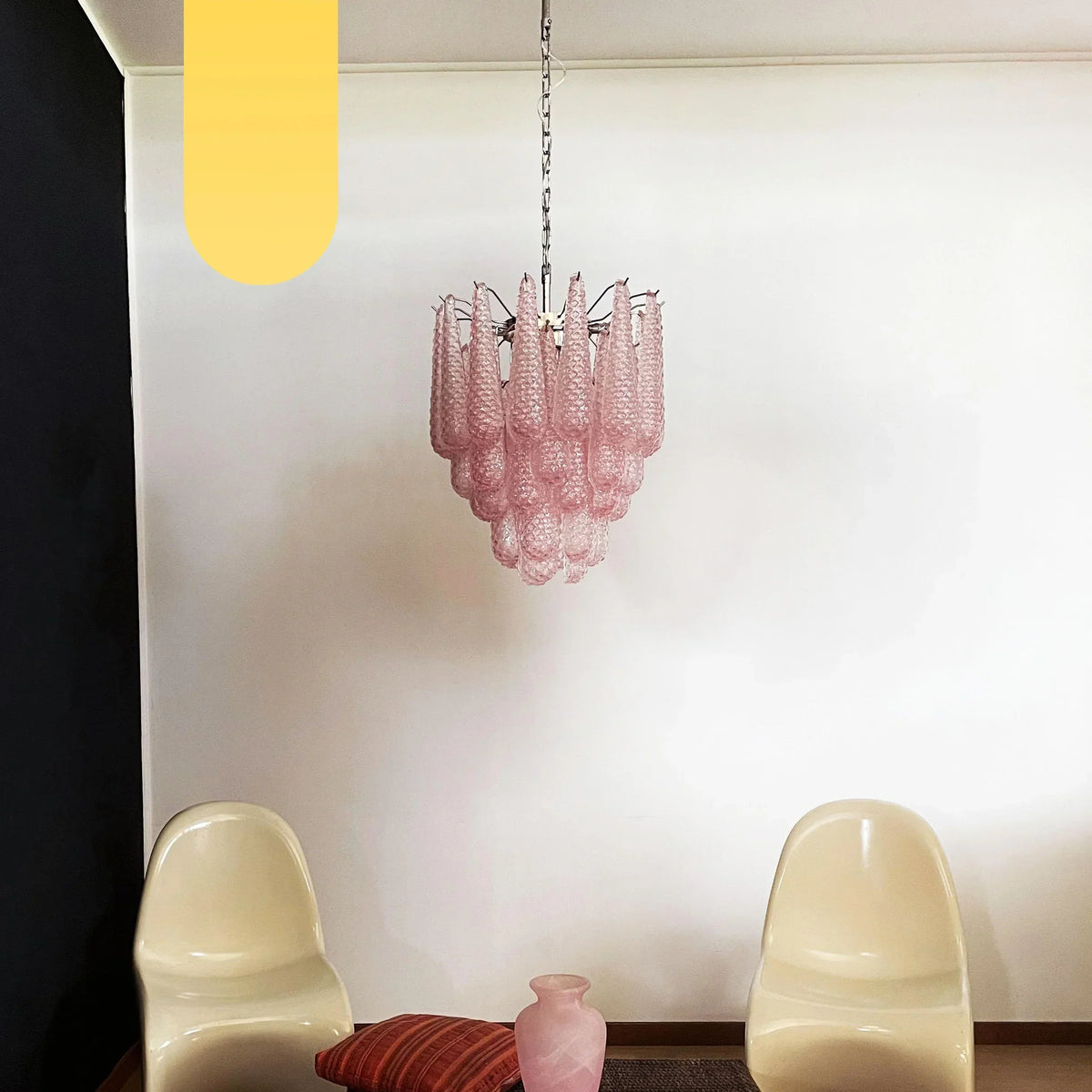 Vintage Murano Pink Glass Petals Chandelier
