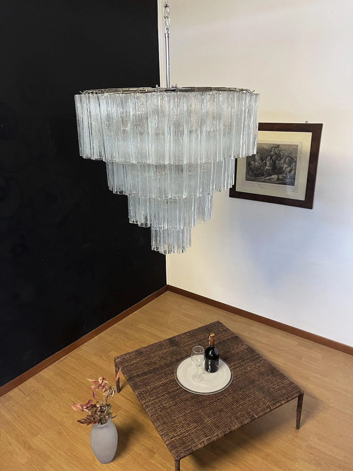 Vintage Murano Transparent Glass Chandelier
