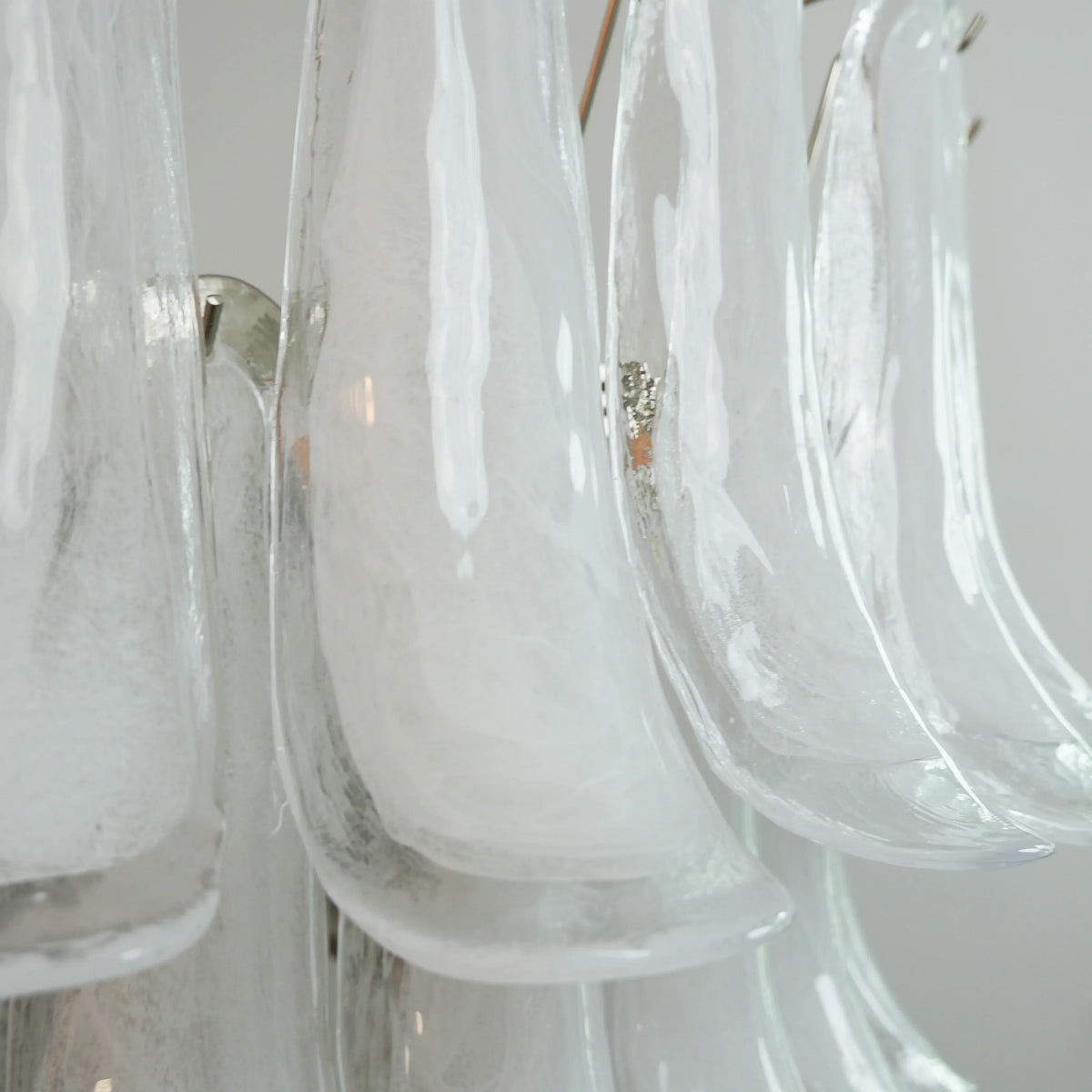 Vintage Murano Transparent Glass Petals Chandelier