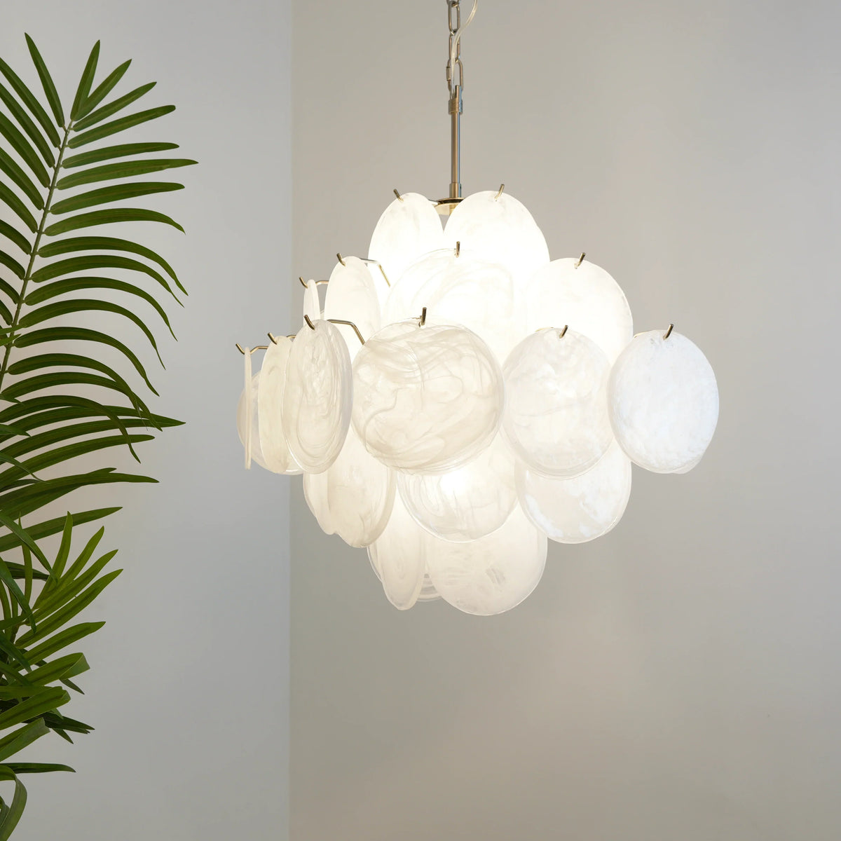 Vintage Murano White Disks Chandelier
