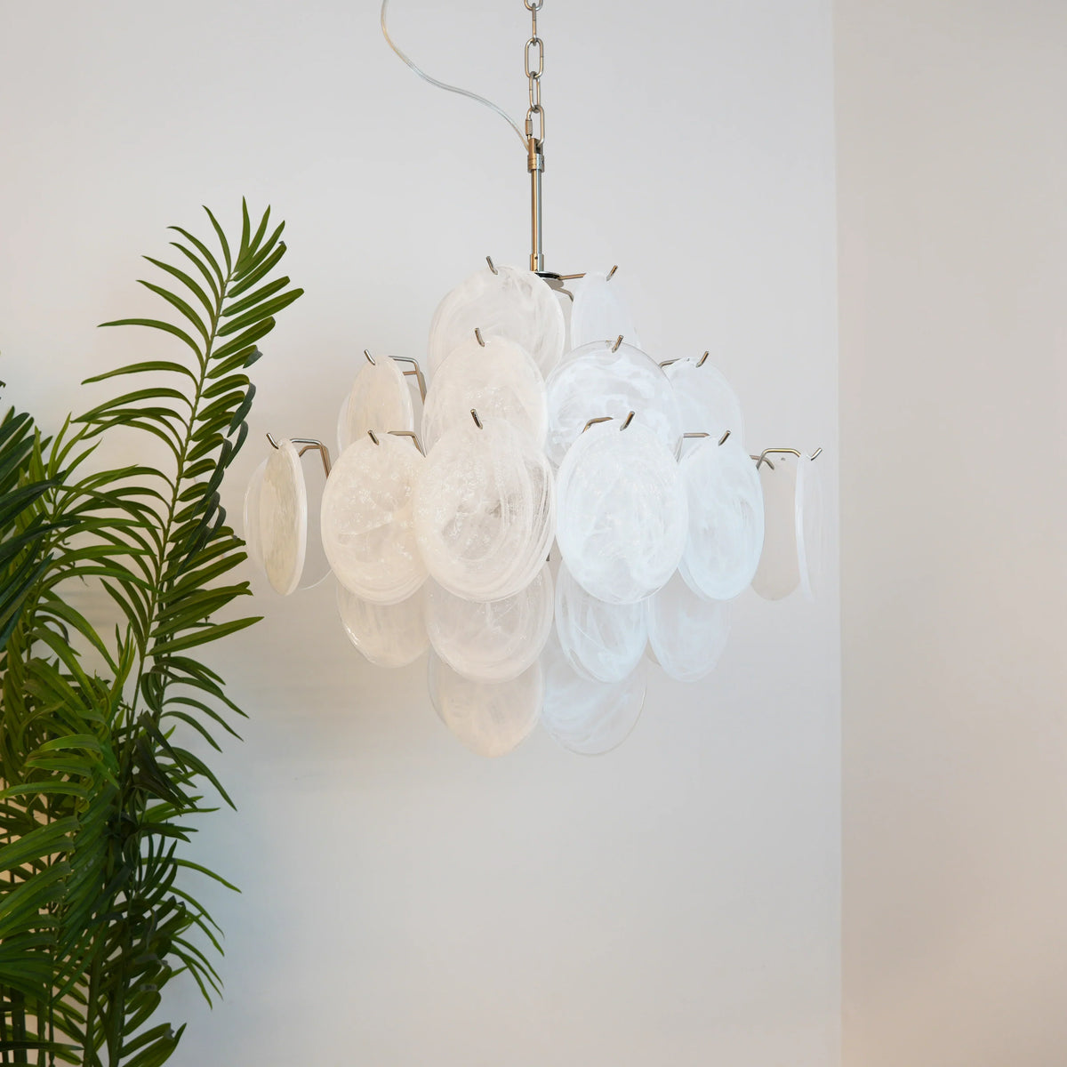 Vintage Murano White Disks Chandelier