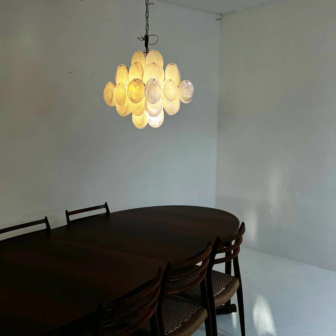 Vintage Murano White Disks Chandelier