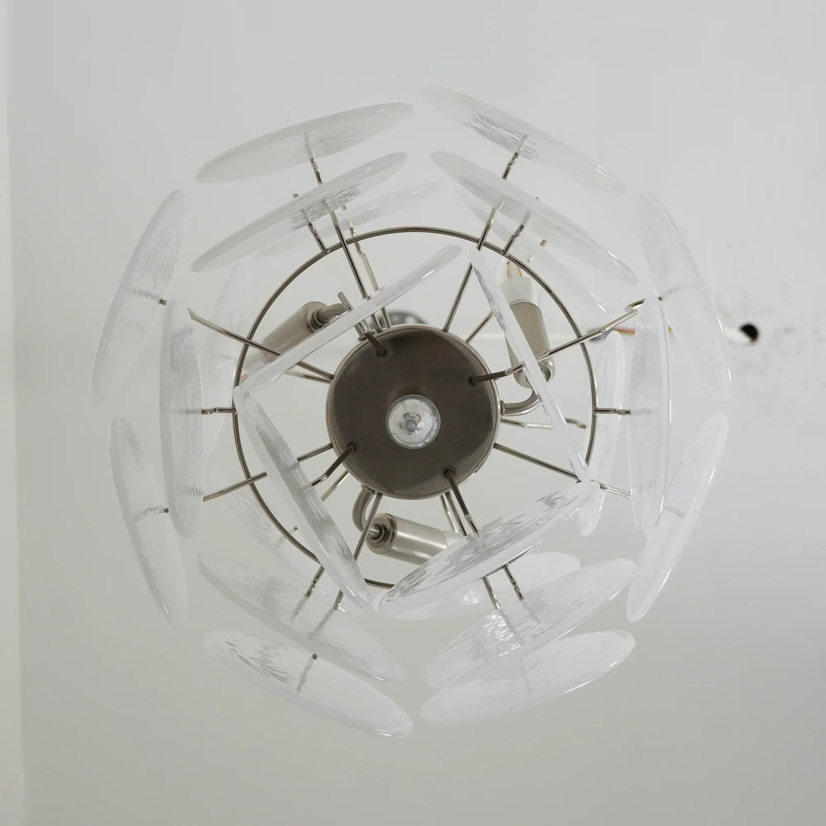 Vintage Murano White Glass Disks Chandelier
