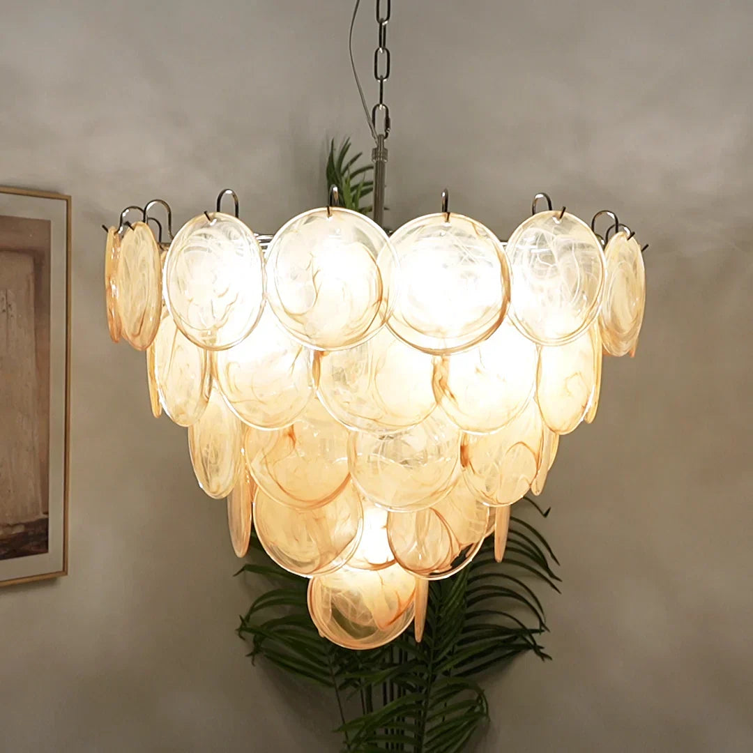 Elegant Gold Murano Disc Chandelier