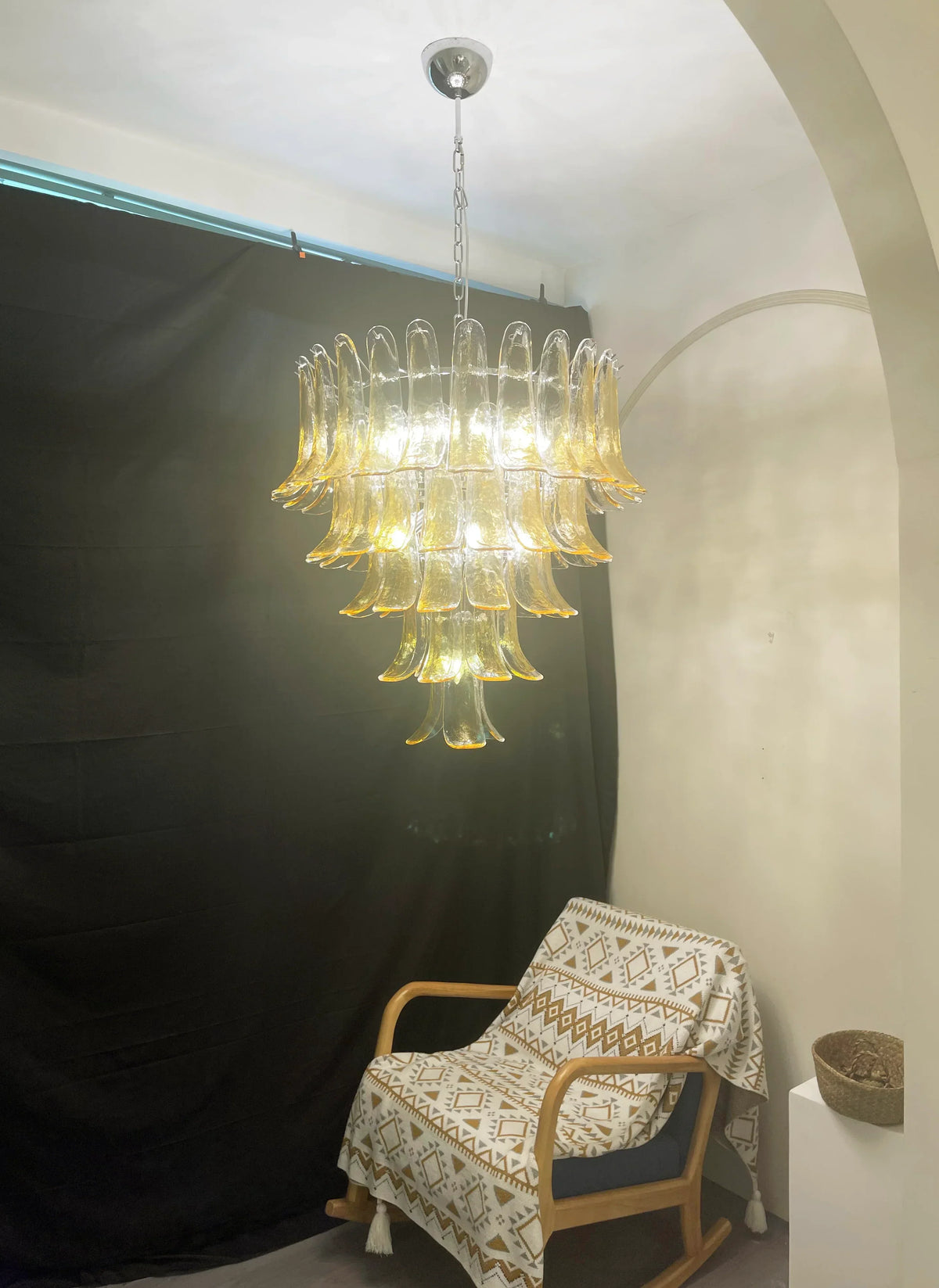 Vintage Transparent Amber Murano Petals Chandelier