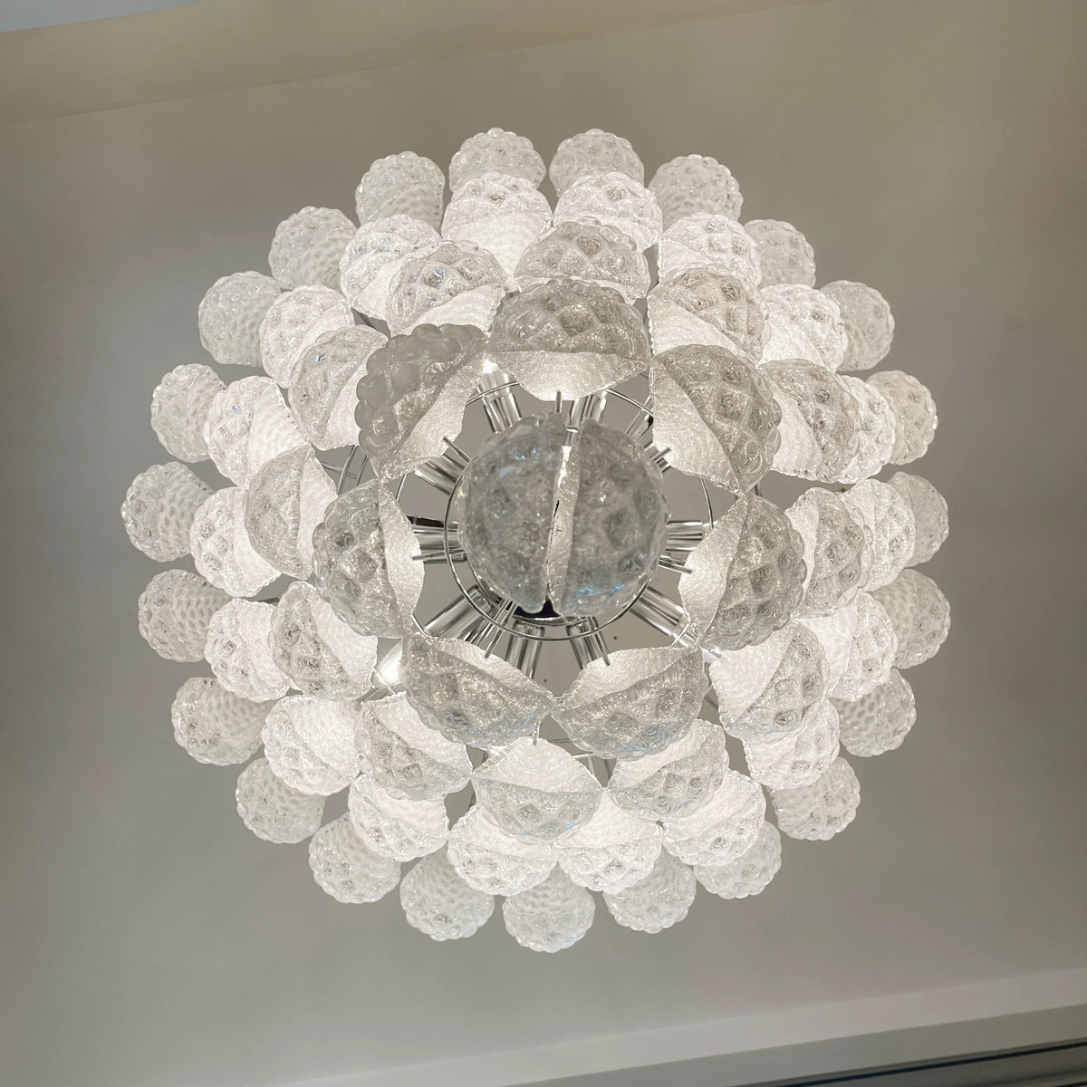 Vintage Transparent Murano Glass Petals Drop Chandelier