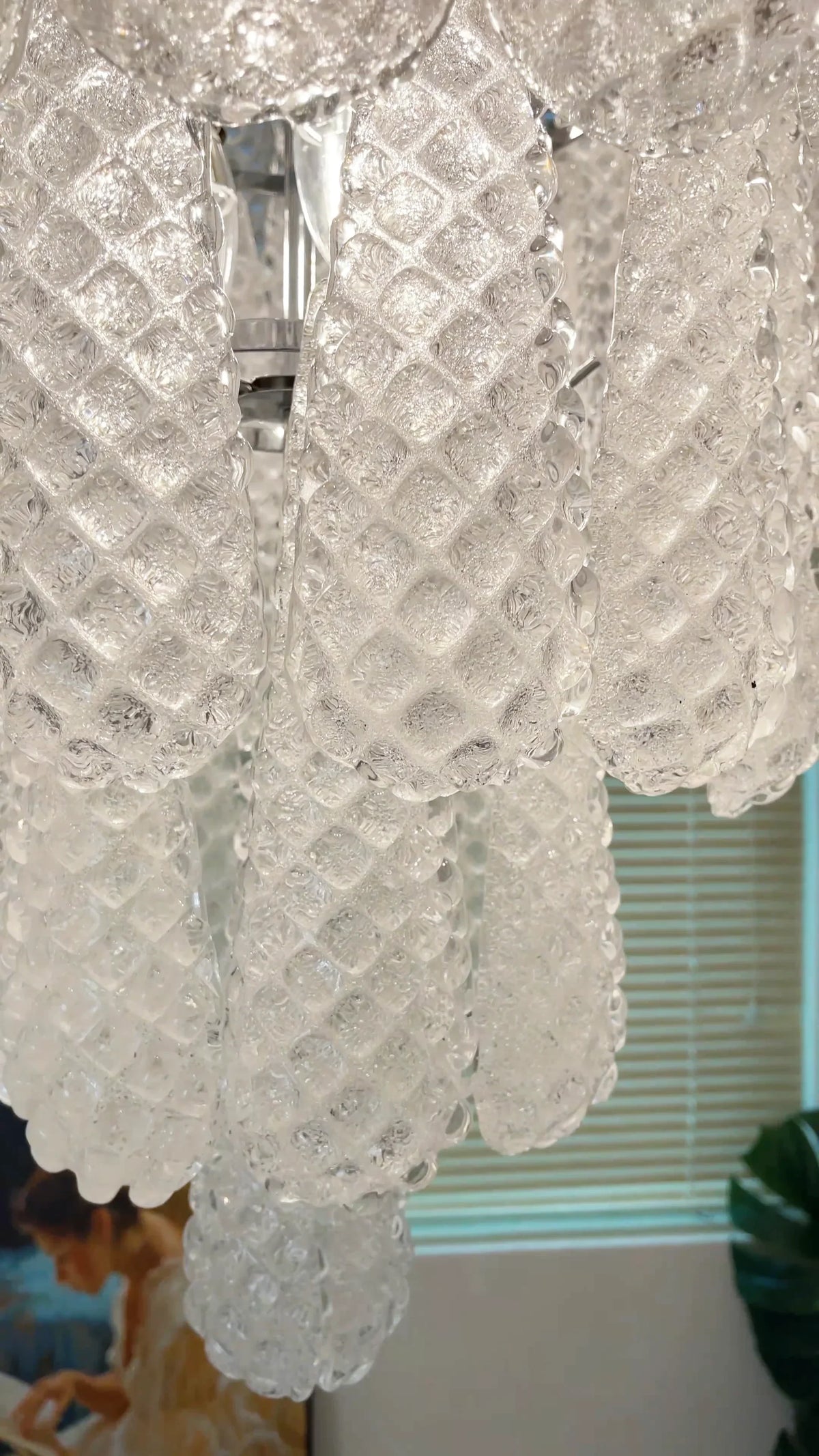 Vintage Transparent Murano Glass Petals Drop Chandelier