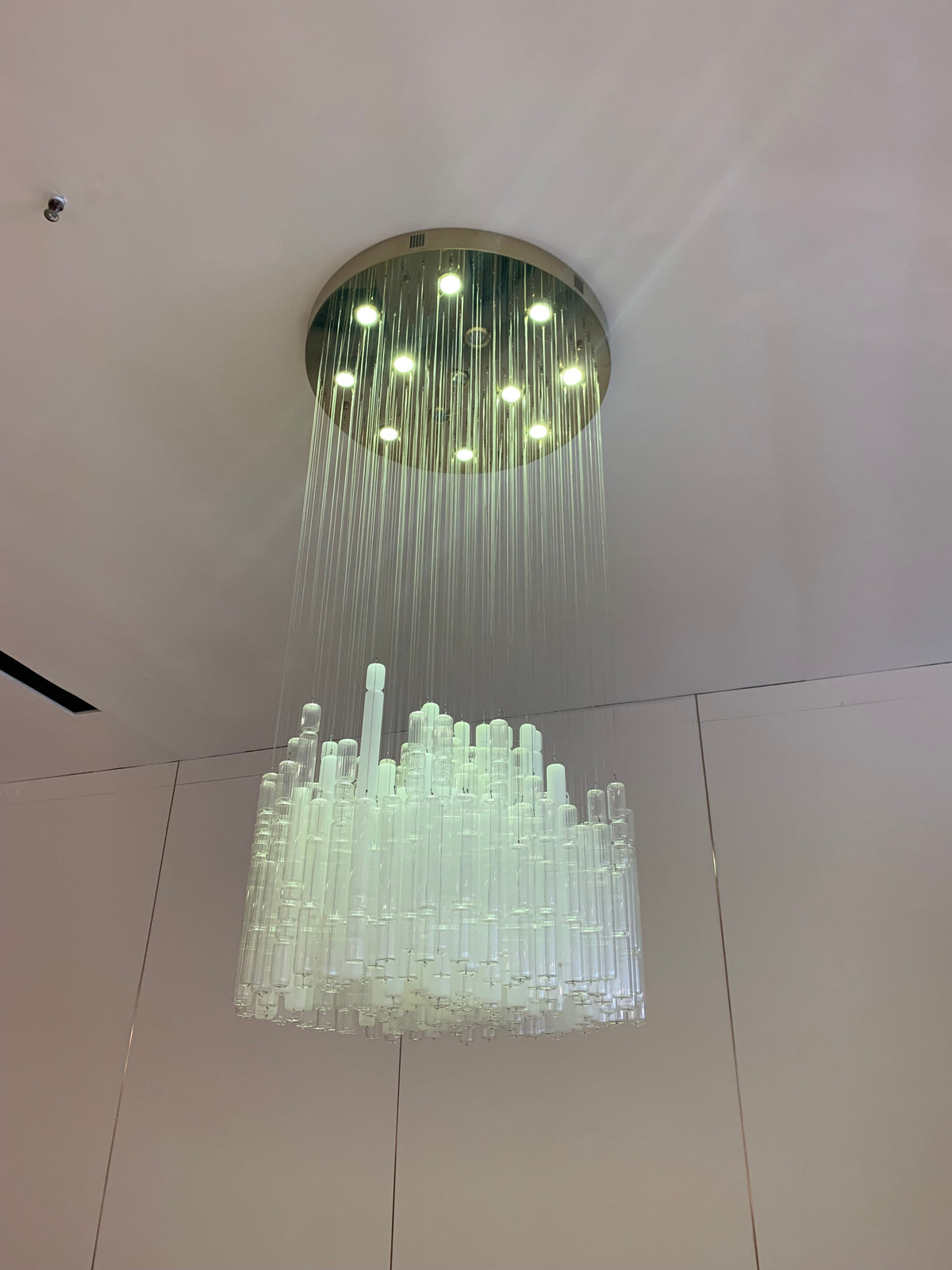 Modern Tube Chandelier with White & Transparent Glass Finish – Quality Metal & Glass Design